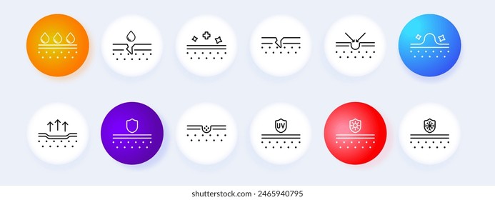 Icono de cuidado de la piel y protección. Humedad, hidratación, barrera, curación, absorción, antienvejecimiento, FPS, protección UV, acné, reparación, defensa, cuidado. Concepto de rutina de cuidado de la piel.