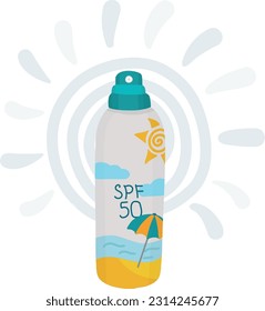 Skincare, protection, sun Safety Cosmetics: SPF 50 Sunscreen Cream in Tube and Bottle, Sunblock Lotion. Isolated EPS in Cartoon style
