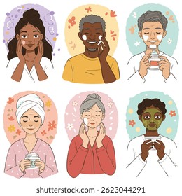 Rotina De Cuidados Com A Pele, Grupo De Diversidade De Pessoas. Wellness Concept com indivíduos multi-étnicos.