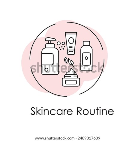Skincare Routine Icon: Daily Skincare, Cleanser, Toner, Moisturizer, Sunscreen, Face Mask, Skincare Steps, Beauty Routine, Facial Care, Skin Health with editable stroke.
