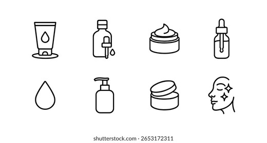 Skincare conjunto de ícones de linha de rotina. beleza, cosméticos, spa, saúde, coleção de ícones de bem-estar