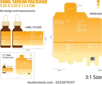 Skincare Serum Packaging - Vitamin C Serum box design template with the sticker label. gradient simple design for cosmetic company.