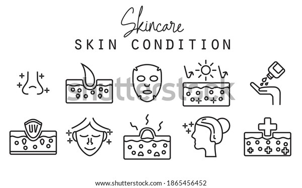 Skincare Skin Condition Icon Set including face\
mask nose and skin\
barrier