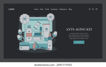 Skincare Toolbox concept. Essentials for youthful skin maintenance arranged in a streamlined toolbox. Age-defying creams, serums, and facial tools. Vector illustration.