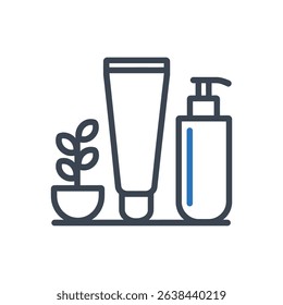 skincare tube and bottle with plant icon