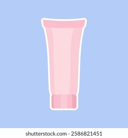 Skincare tube icon. A pink cosmetic tube on a blue background. Used for lotions, creams, moisturizers, or facial treatments in personal care and beauty routines.