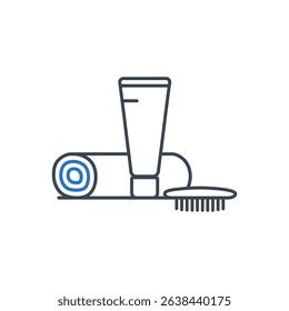 skincare tube, rolled towel, and comb icon