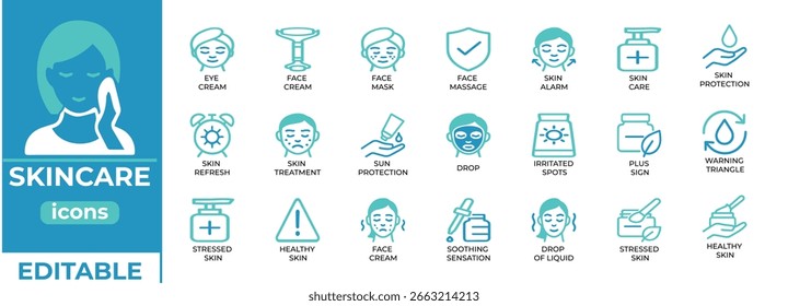 Skincare vector icons with clean line art, perfect for beauty, wellness, cosmetics, and app or packaging design