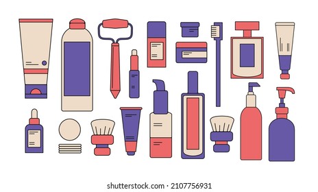ilustración vectorial de skincare ajustada en estilo de diseño plano simple. Cremas, sueros y otros productos de higiene. atención anti edad y belleza