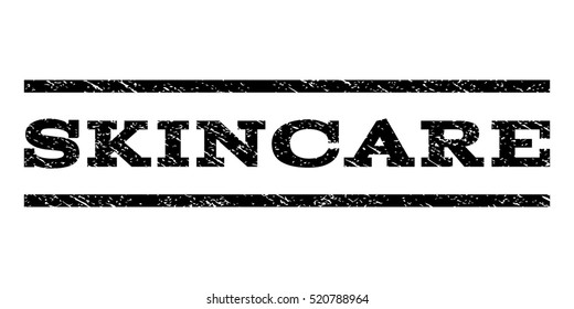 Skincare watermark stamp. Text caption between horizontal parallel lines with grunge design style. Rubber seal stamp with dirty texture. Vector black color ink imprint on a white background.