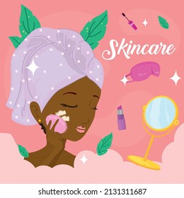 skincare woman card with items