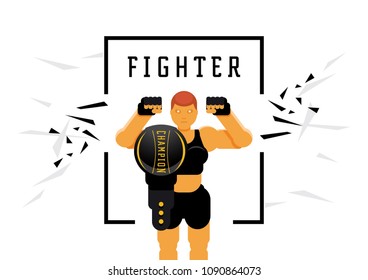 skinhead woman fighter with championship title vector illustration