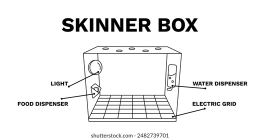 Skinner-Box. Laborkammer für Tiere mit Licht und Nahrungs- und Futtermittel zur Untersuchung konditionierter Reflexe und von Vektorgrafiken