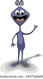 Skinny Alien Character Waves and Smiles