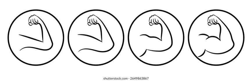 Ícone de Braços finos para braços musculares define o vetor de ilustração. Círculo interno
