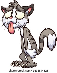 Skinny cartoon cat looking sad clip art. Vector illustration with simple gradients. All in a single layer. 
