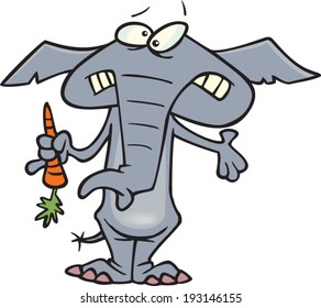 skinny cartoon elephant eating a carrot