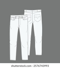 Skinny Cut Denim, Slim Fit High Waist Jeans, Jeggings Fit Denim  Front and Back View. Fashion Illustration, Vector, ,Technical Drawing, Flat Drawing, Template, Mockup.	