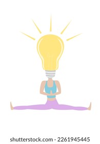 Skinny fit woman doing yoga with a light bulb instead of her head. Yoga helps you relax and clear your mind