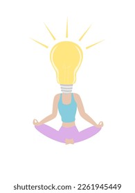 Skinny fit woman doing yoga with a light bulb instead of her head. Yoga helps you relax and clear your mind