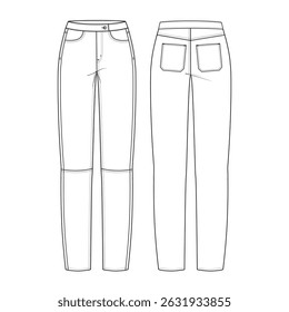 Calça Jeans Feminina Skinny Fit - Design de Alto Nível com Esboço CAD Técnico Completo e Ilustração Plana em Formato de Modelo Branco