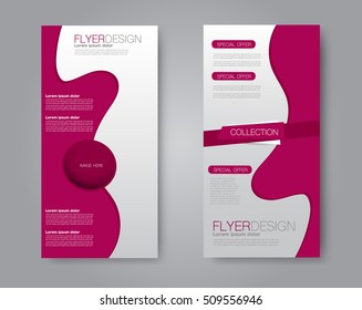 Skinny flyer or leaflet design. Set of two side brochure template or banner. Pink color. Vector illustration.