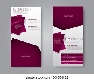 Skinny flyer or leaflet design. Set of two side brochure template or banner. Red color. Vector illustration.