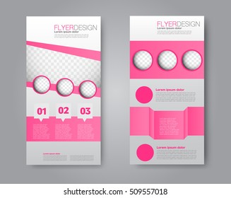 Skinny flyer or leaflet design. Set of two side brochure template or banner. Pink color. Vector illustration.