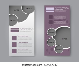 Skinny flyer or leaflet design. Set of two side brochure template or banner. Purple color. Vector illustration.