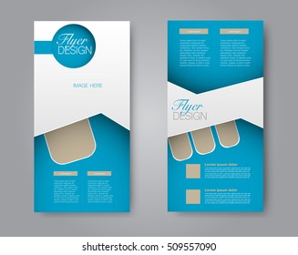 Skinny flyer or leaflet design. Set of two side brochure template or banner. Blue color. Vector illustration