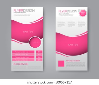 Skinny flyer or leaflet design. Set of two side brochure template or banner. Pink color. Vector illustration