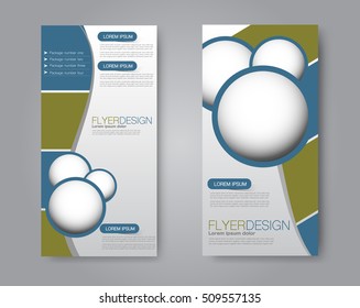 Skinny flyer or leaflet design. Set of two side brochure template or banner. Green and blue color. Vector illustration