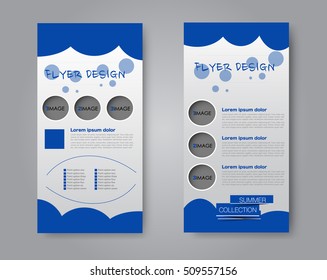Skinny flyer or leaflet design. Set of two side brochure template or banner. Blue color. Vector illustration