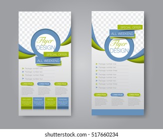 Skinny flyer or leaflet design. Set of two side brochure template or banner.  Vector illustration