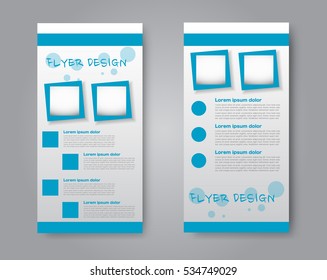 Skinny flyer or leaflet design. Set of two side brochure template or banner.  Vector illustration. Blue color.