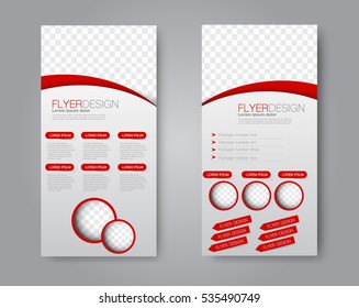 Skinny flyer or leaflet design. Set of two side brochure template or banner.  Vector illustration. Red color.