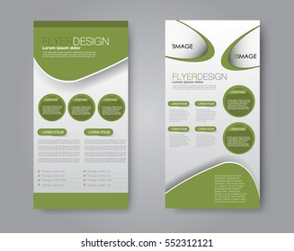 Skinny flyer or leaflet design. Set of two side brochure template or banner.  Vector illustration. Green color