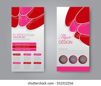 Skinny flyer or leaflet design. Set of two side brochure template or banner.  Vector illustration. Pink and red color