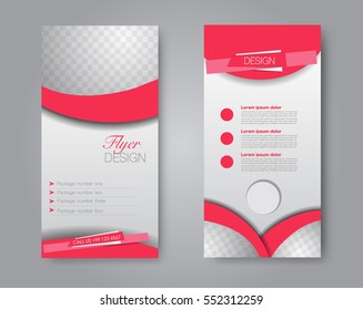 Skinny flyer or leaflet design. Set of two side brochure template or banner.  Vector illustration. Red color
