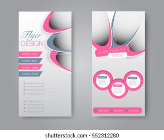 Skinny flyer or leaflet design. Set of two side brochure template or banner.  Vector illustration. Pink and grey color