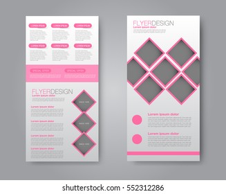 Skinny flyer or leaflet design. Set of two side brochure template or banner.  Vector illustration. Pink color