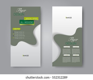 Skinny flyer or leaflet design. Set of two side brochure template or banner.  Vector illustration. Green color