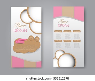 Skinny flyer or leaflet design. Set of two side brochure template or banner.  Vector illustration. Pink and brown color