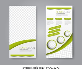 Skinny flyer or leaflet design. Set of two side brochure template or banner.  Vector illustration. Green color.