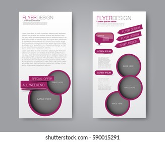 Skinny flyer or leaflet design. Set of two side brochure template or banner.  Vector illustration. Pink color.