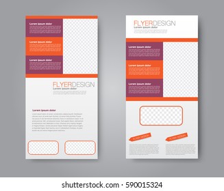 Skinny flyer or leaflet design. Set of two side brochure template or banner.  Vector illustration. Red and prange color.