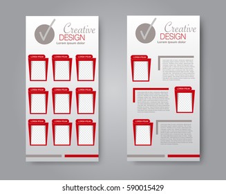 Skinny flyer or leaflet design. Set of two side brochure template or banner.  Vector illustration. Red color.