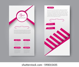 Skinny flyer or leaflet design. Set of two side brochure template or banner.  Vector illustration. Pink color.