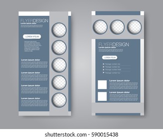 Skinny flyer or leaflet design. Set of two side brochure template or banner.  Vector illustration. Grey color.