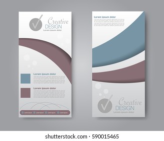 Skinny flyer or leaflet design. Set of two side brochure template or banner.  Vector illustration. Brown and grey color.